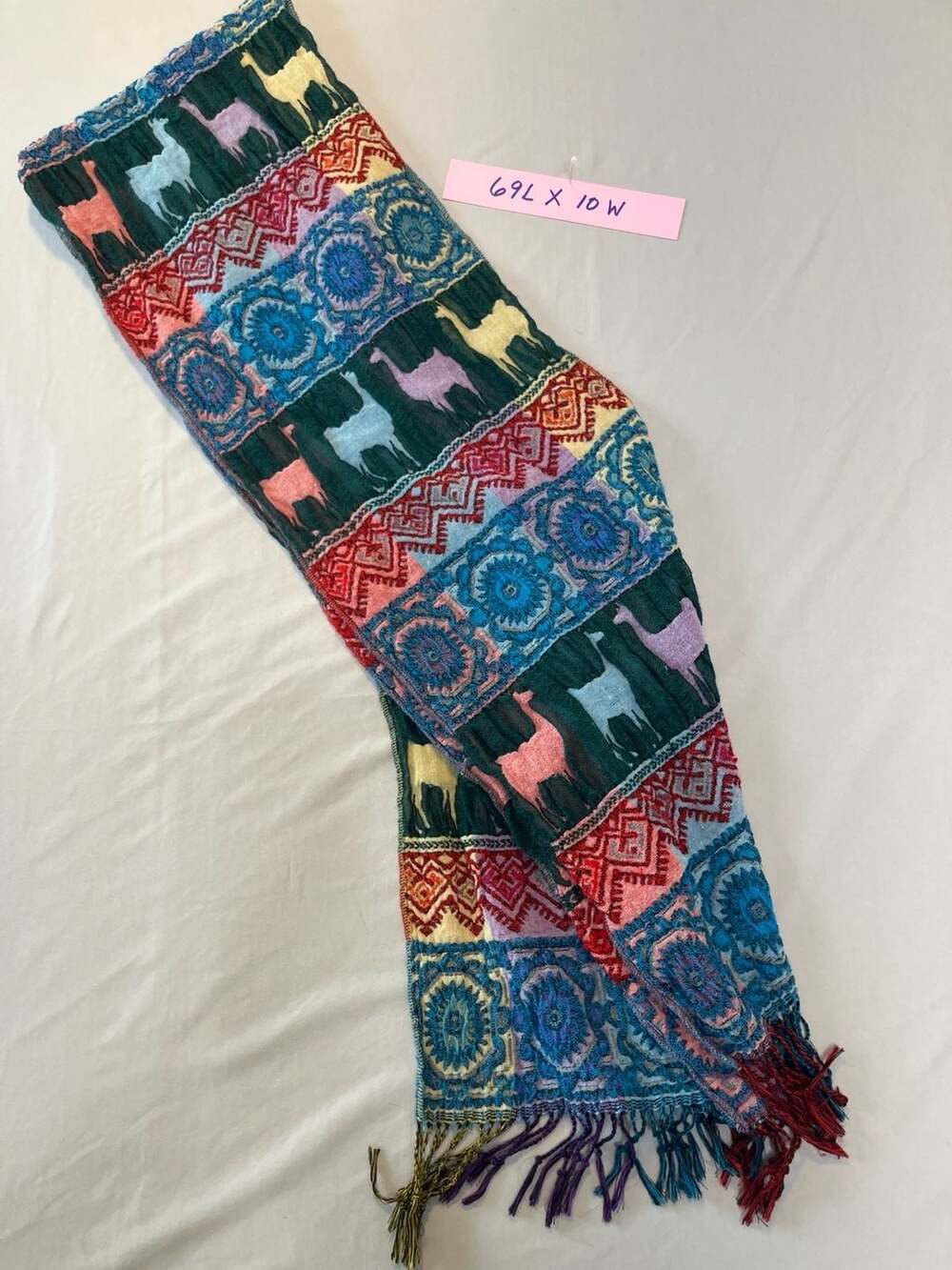Peruvian Alpaca Wool Llama Print Scarf – Andean Boho Fringe Shawl Wrap